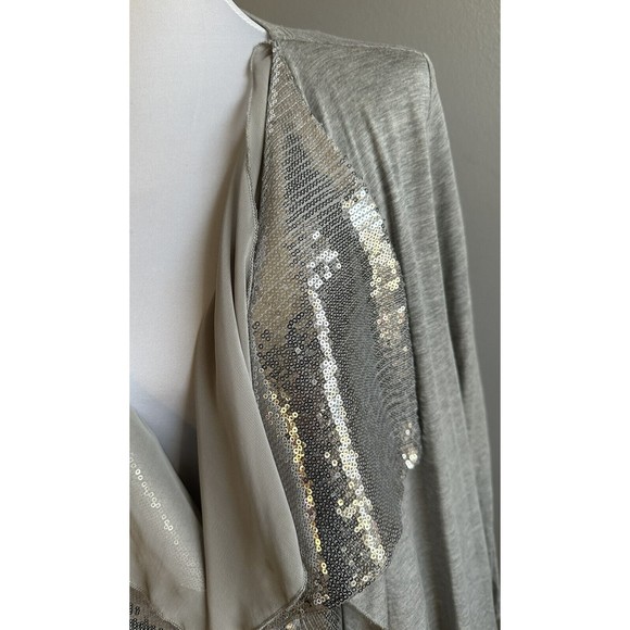 Kische Open Front Gray Cardigan Size Small Draped Front Sequin Collar Tunic - Picture 2 of 7